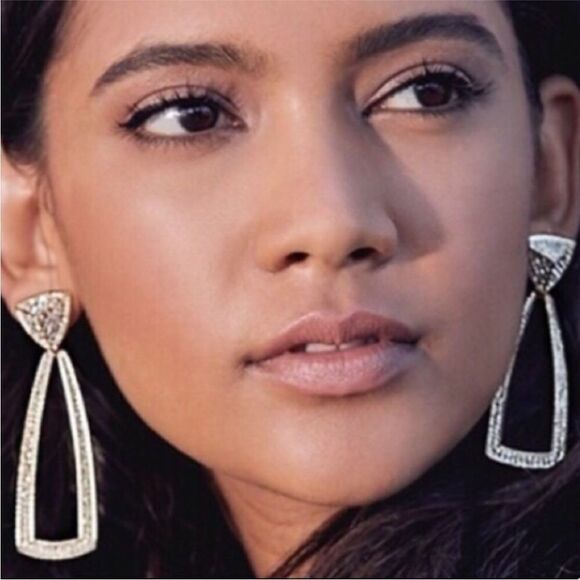 House of Harlow 1960 Mesa Door Knocker Gold Tone & Rhinestone Earrings - Picture 3 of 14